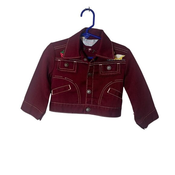 Vintage Towncraft Jr Boys Embroidered Maroon Denim Jacket W/ Rooster size 3 - Picture 2 of 11
